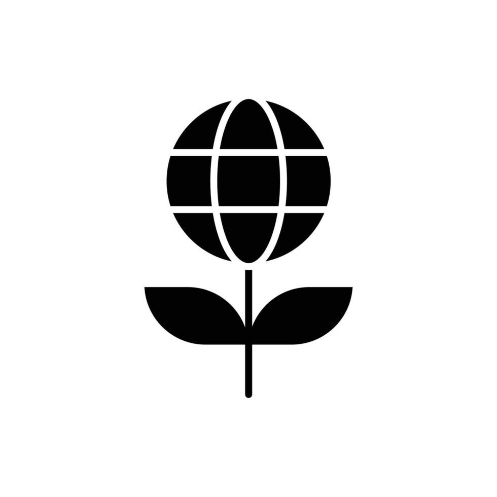 Sprout and world globe icon. Simple solid style. Planet plant leaf bio eco, green, global, protect, save nature, environment concept. Black silhouette, glyph symbol. Illustration isolated. vector