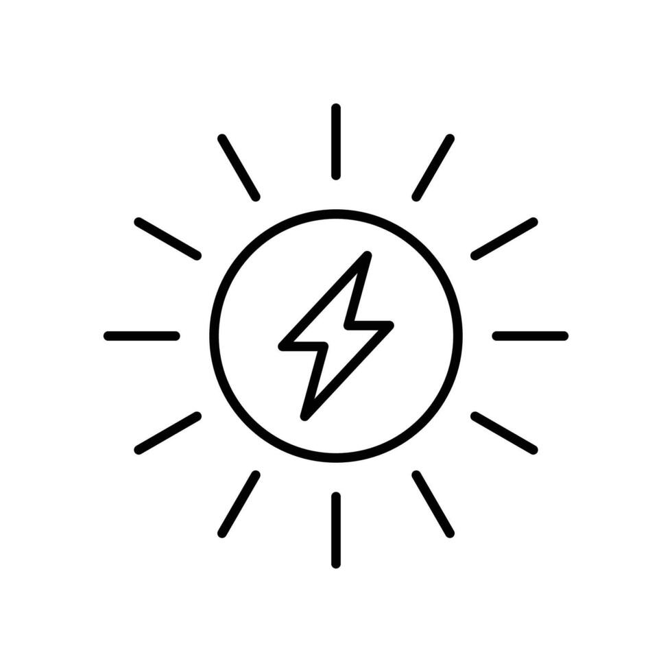 Solar power icon. Simple outline style. Energy, sun and lightning, electric, nature, innovation, sustainability, environment concept. Thin line symbol. Illustration isolated. vector