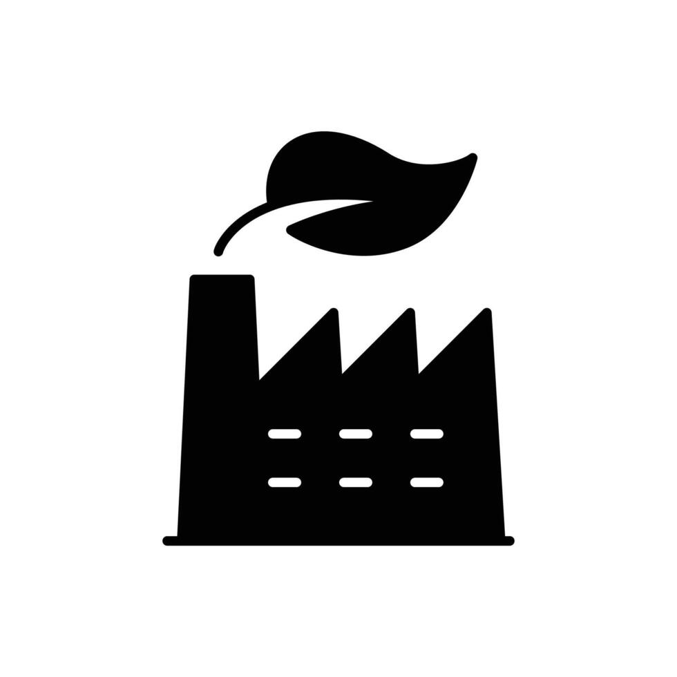 Green industry icon. Simple solid style. Green factory, eco friendly manufacturing and sustainable practices, environment concept. Black silhouette, glyph symbol. Illustration isolated. vector