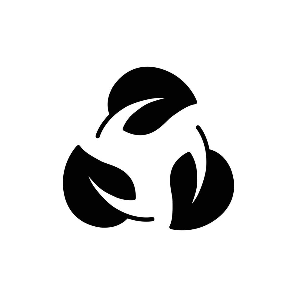 Recyclable icon. Simple solid style. Biodegradable recyclable plastic free package, circle leaf, eco, friendly material concept. Black silhouette, glyph symbol. Illustration isolated. vector