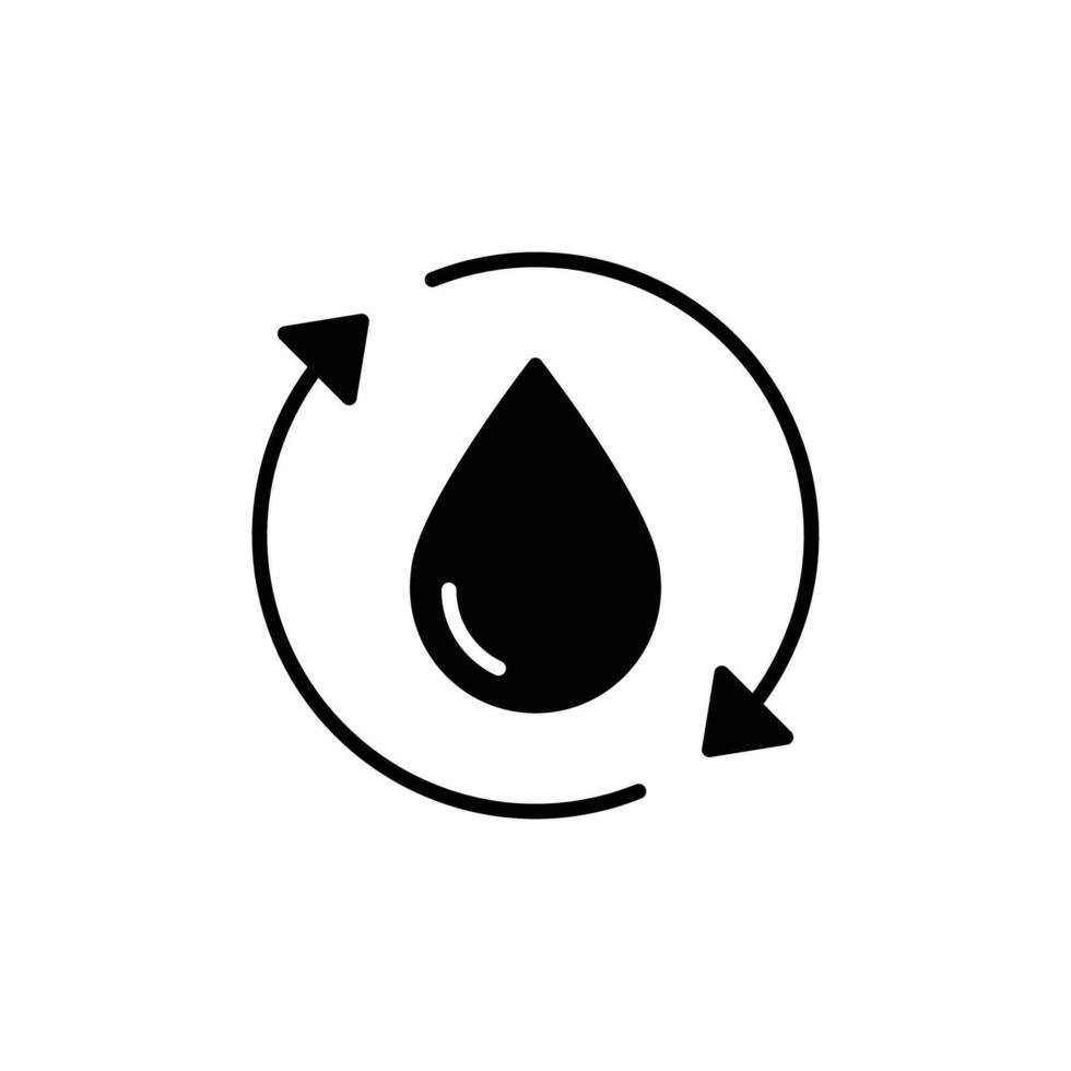 Purified water icon. Simple solid style. Water drop, renewable, recycle, reuse, circle, consumption, oil, arrow, environment concept. Black silhouette, glyph symbol. Illustration isolated. vector