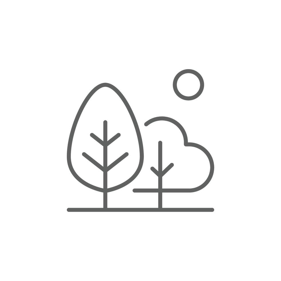 Green area icon. Simple outline style. Forest, plant, wood, tree, garden, sun, bench, leaf, park, nature, environment concept. Thin line symbol. Illustration isolated. Editable stroke. vector