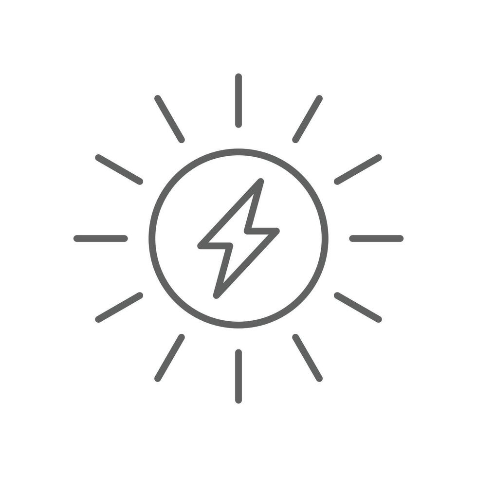 Solar power icon. Simple outline style. Energy, sun and lightning, electric, nature, innovation, sustainability, environment concept. Thin line symbol. Illustration isolated. Editable stroke. vector