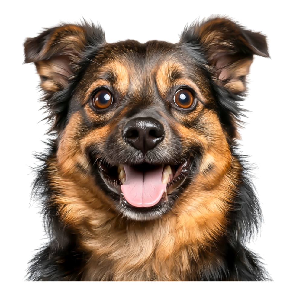 Happy Dog Smiling with Bright Eyes and Fluffy Ears in Portrait png