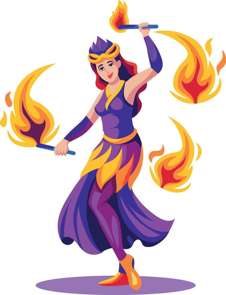 A flat illustration of fire dancer character vector