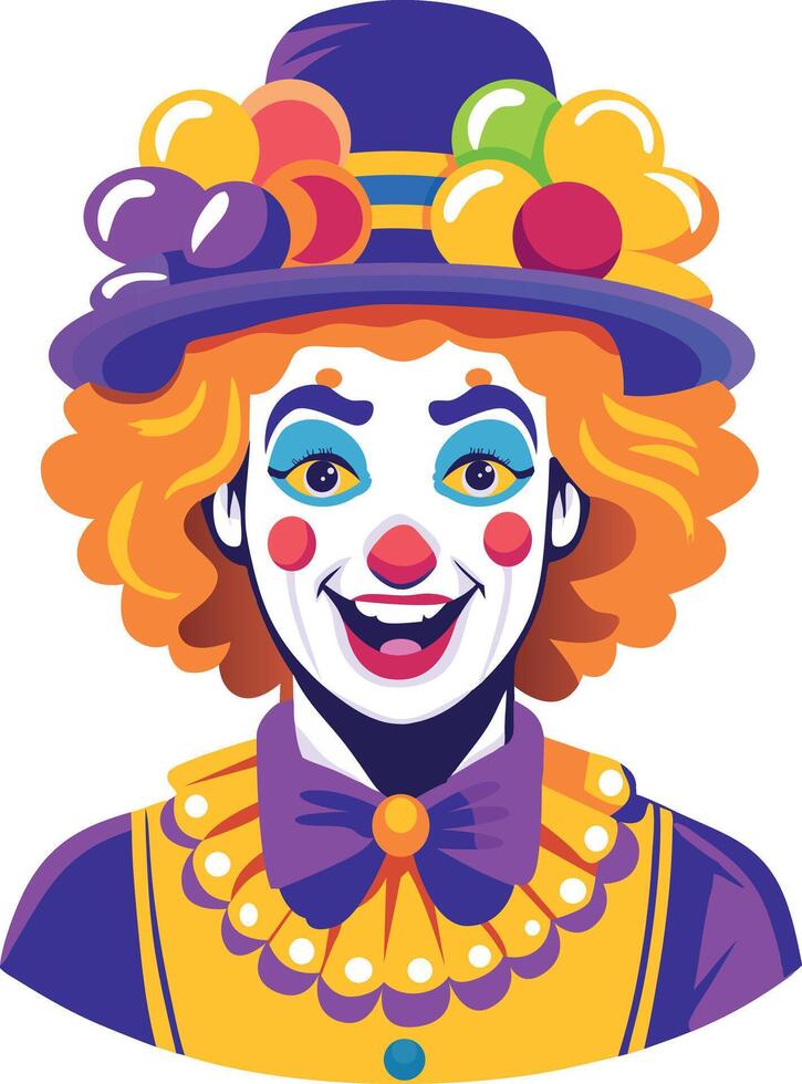 A flat illustration of a circus joker character vector