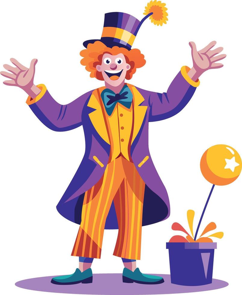 A flat illustration of a clown magic with balloon vector