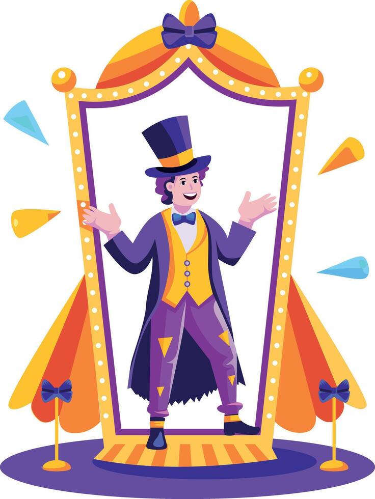 A flat illustration of a character performing circus magic trick vector