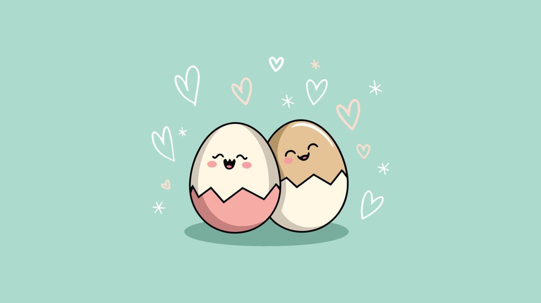 a cartoon drawing of a chicken egg with hearts and a heart on the top vector