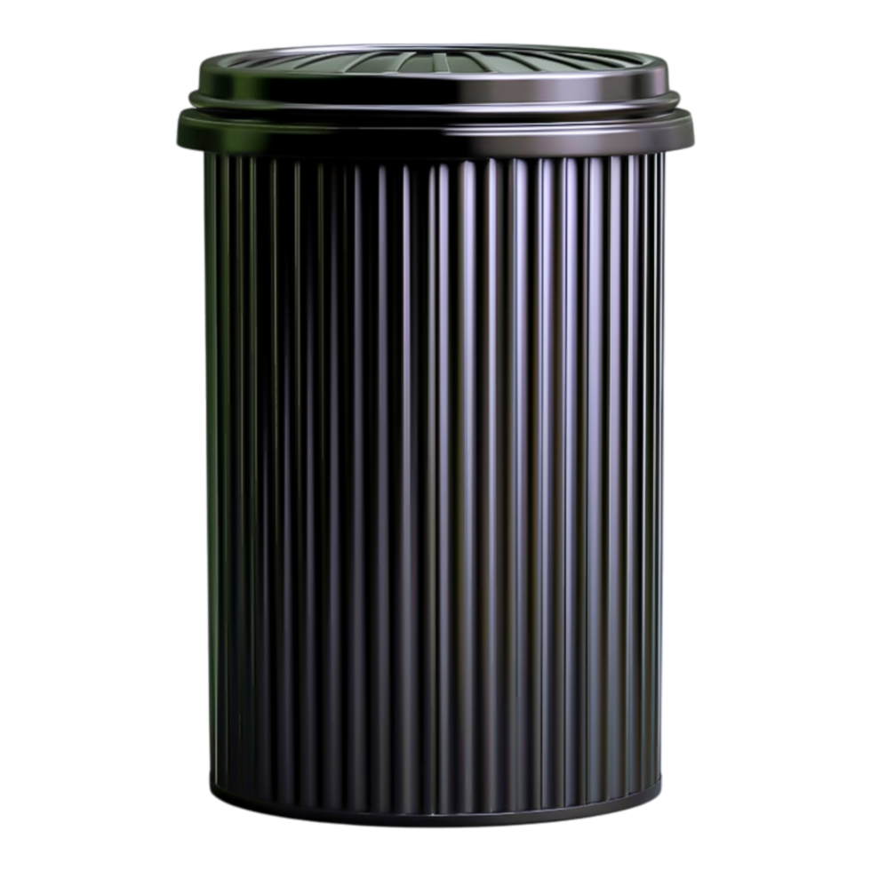Black Garbage Bin with Vertical Stripes for Waste Disposal Use png