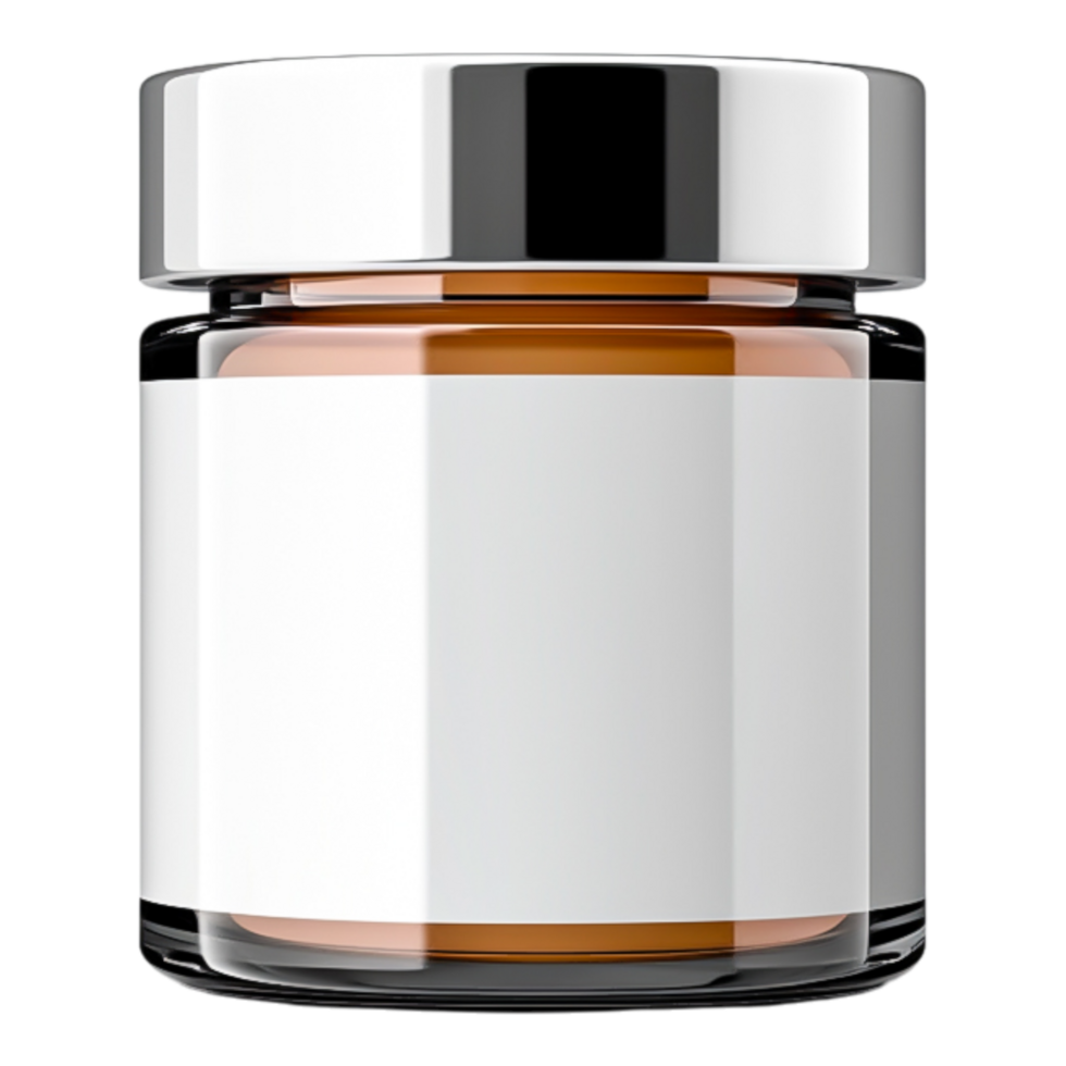 Clear Glass Jar with Silver Lid and Blank Label for Product Design png