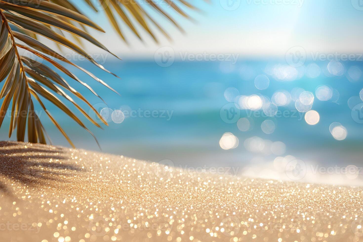 Tropical beach with palm tree and sun photo