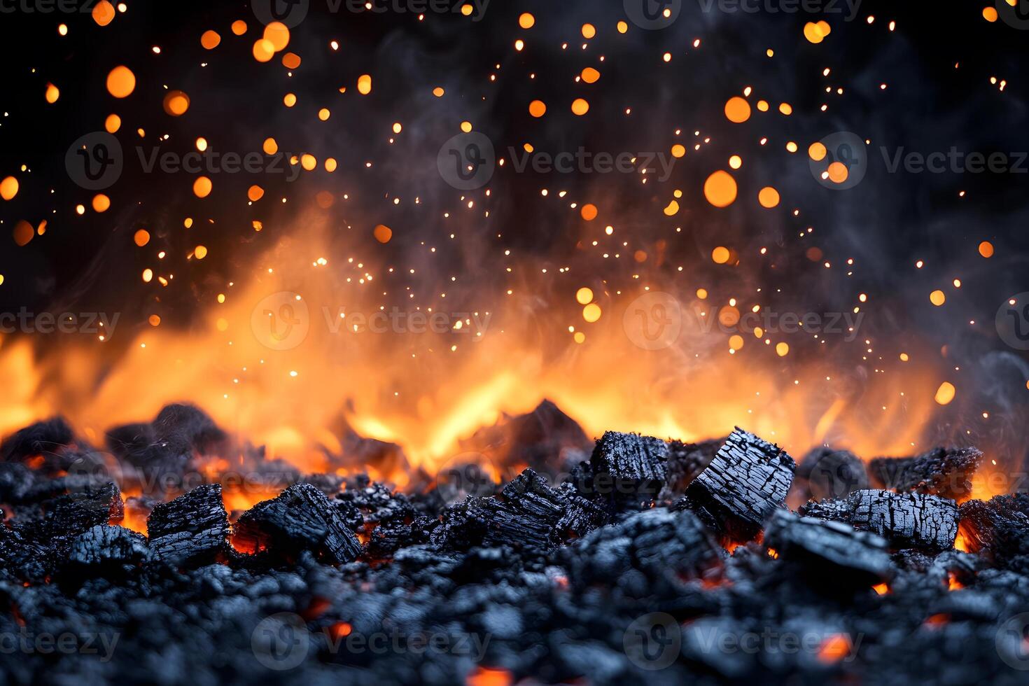 A close up of a coal fire with sparks photo