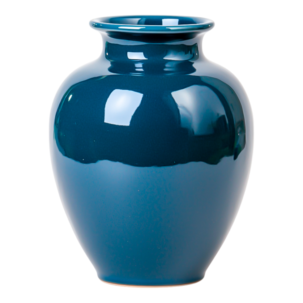 Elegant Blue Vase with Smooth Glossy Finish and Curved Shape png