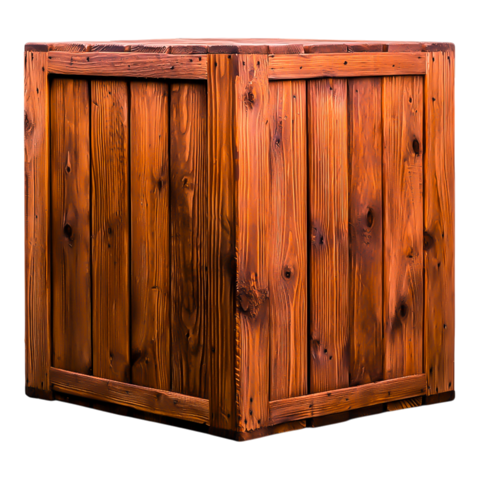 Rustic wooden crate with natural grain texture and rich colors png