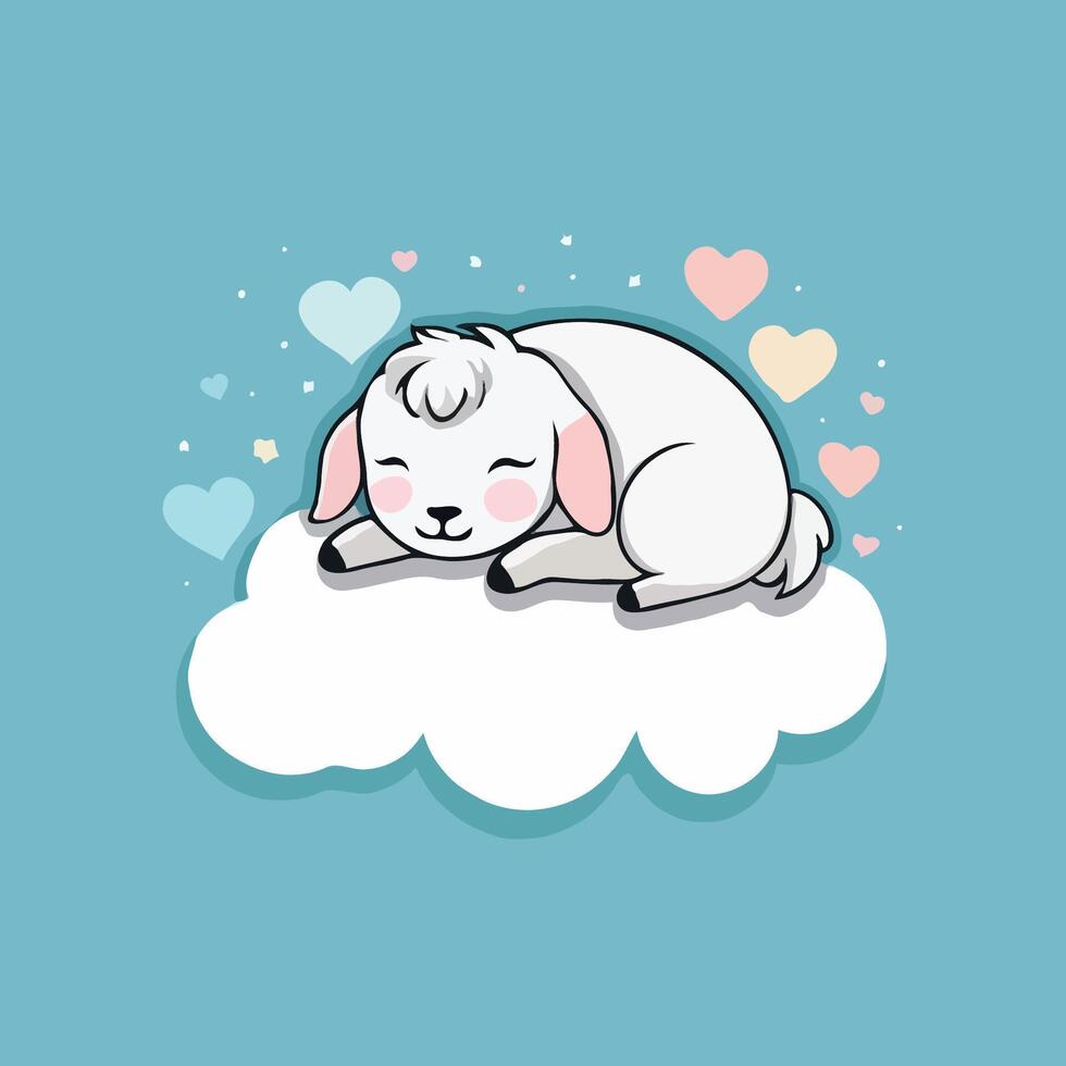 cute cartoon sheep sleeping on cloud vector