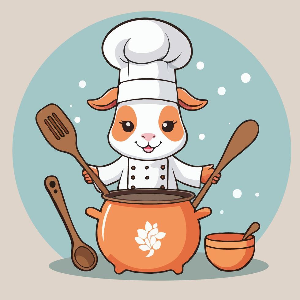 a cartoon chef with a pot and spoon vector