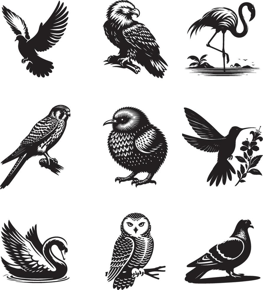 set of silhouettes of birds vector