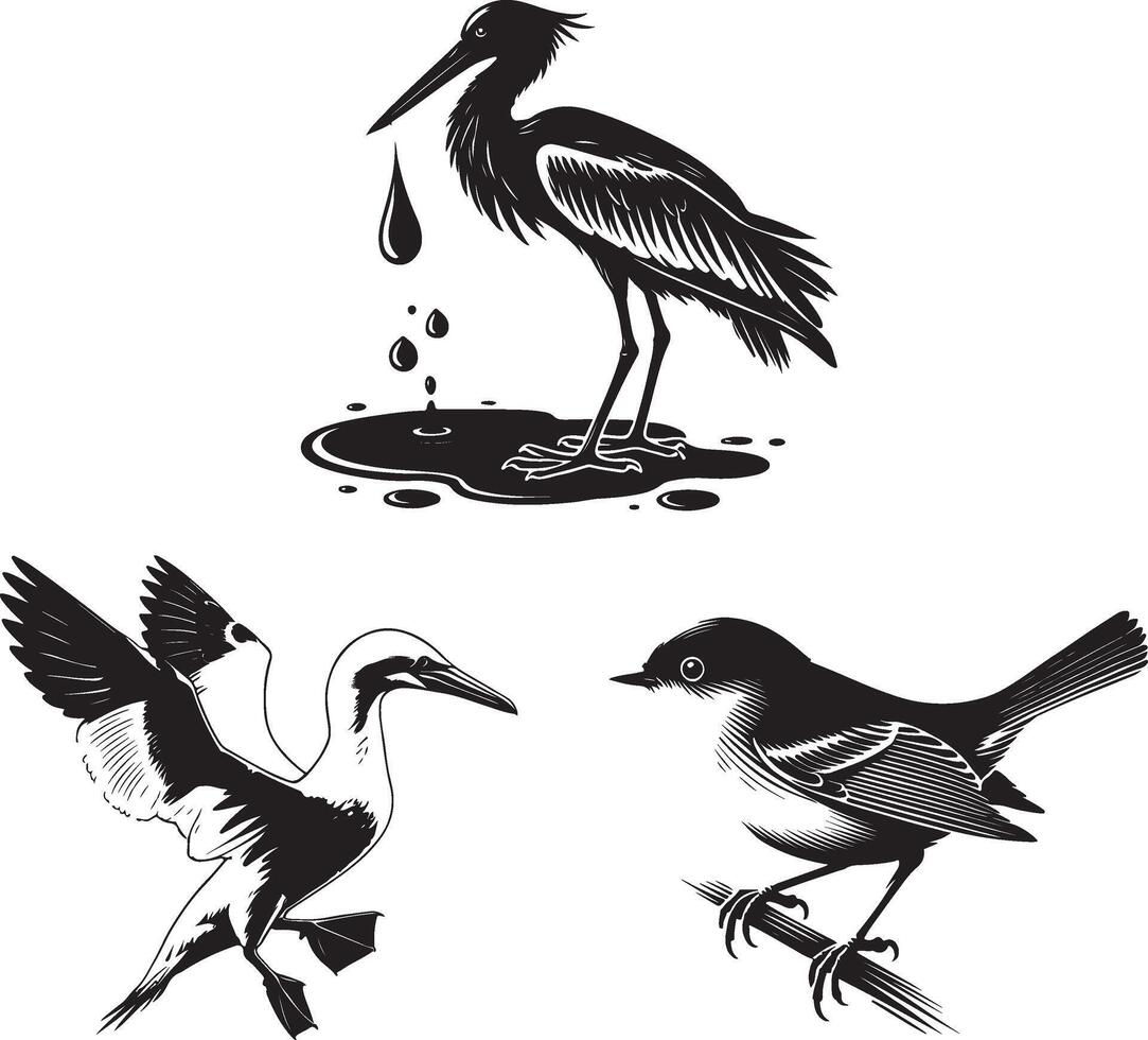set of silhouettes of birds vector