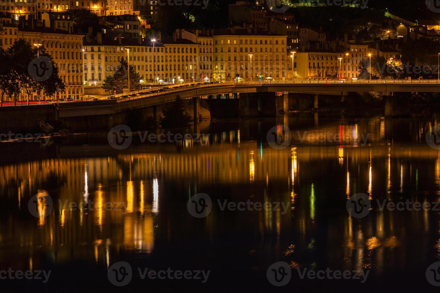 Cityscape of Lyon, France at night photo