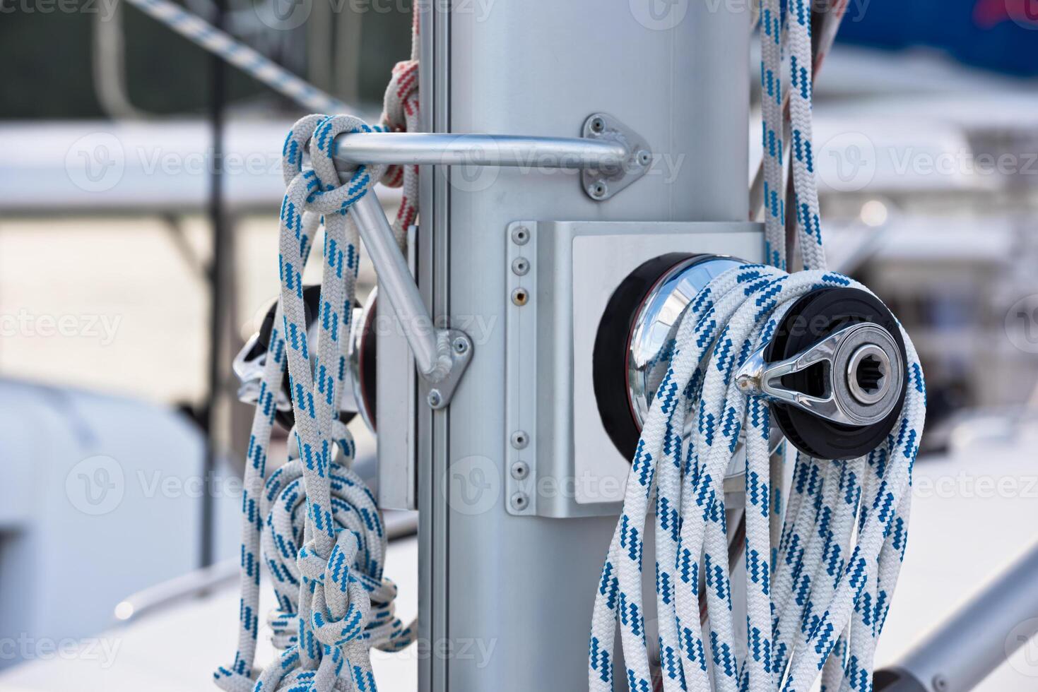 Winches and ropes, sailing yacht detail photo