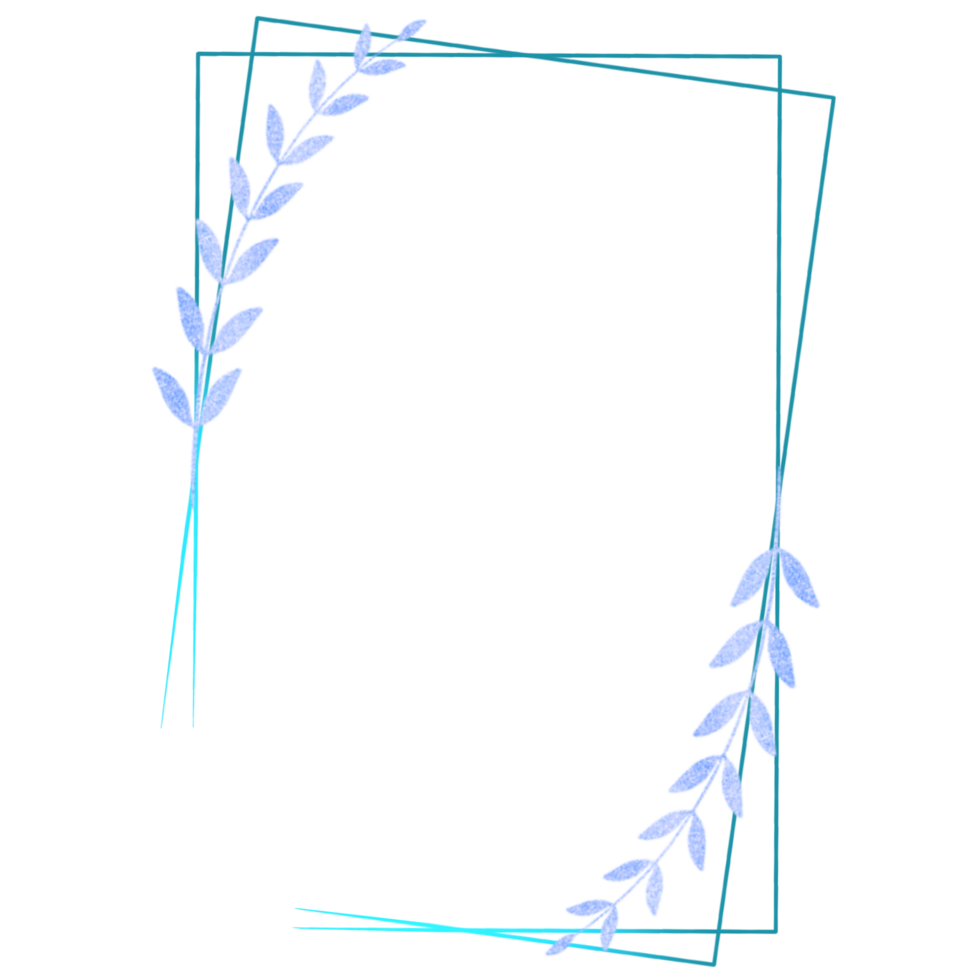 Blue rectangle frame with leaves png