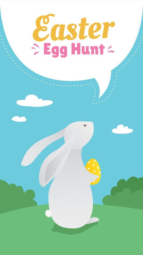 Easter Egg hunt banner design with cute little bunny illustration vector