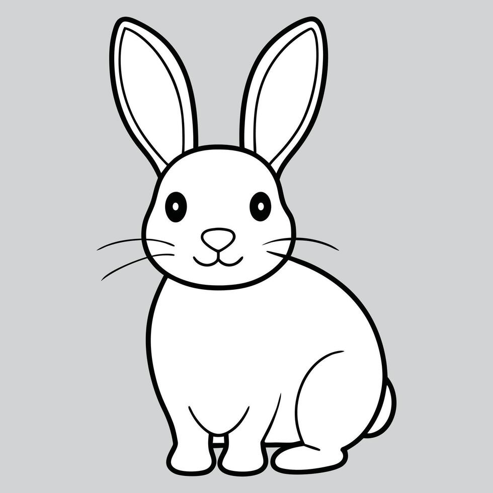 Rabbit line drawing black and white icon. vector