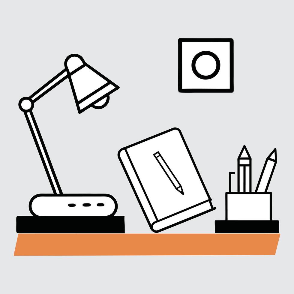 Study creative icon with desk lamp and book illustration. vector