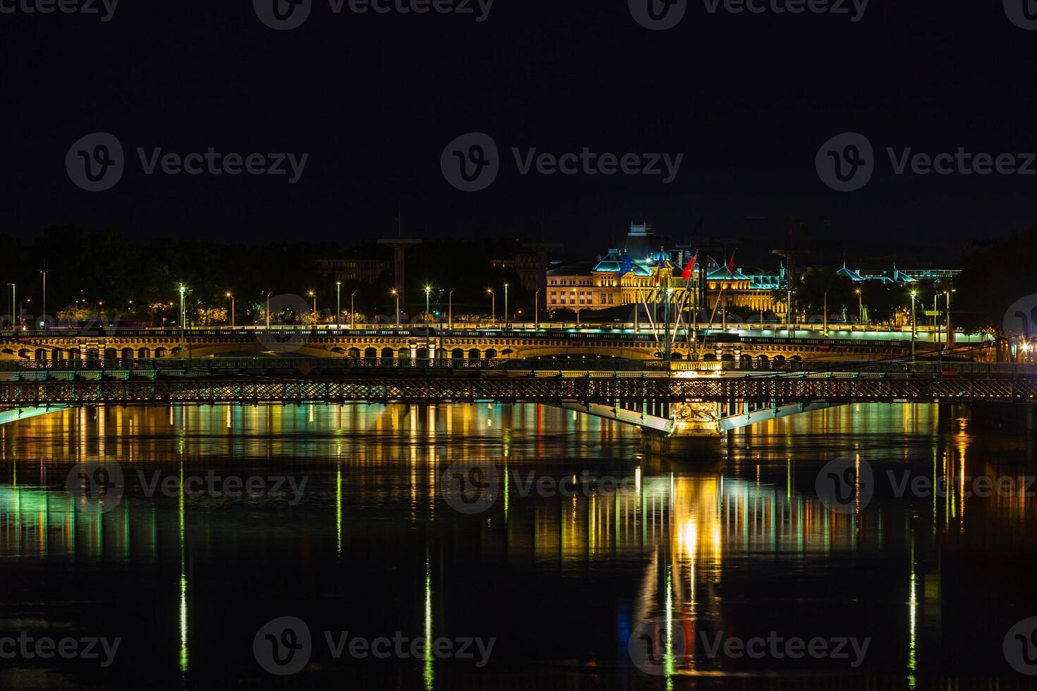 Cityscape of Lyon, France at night photo