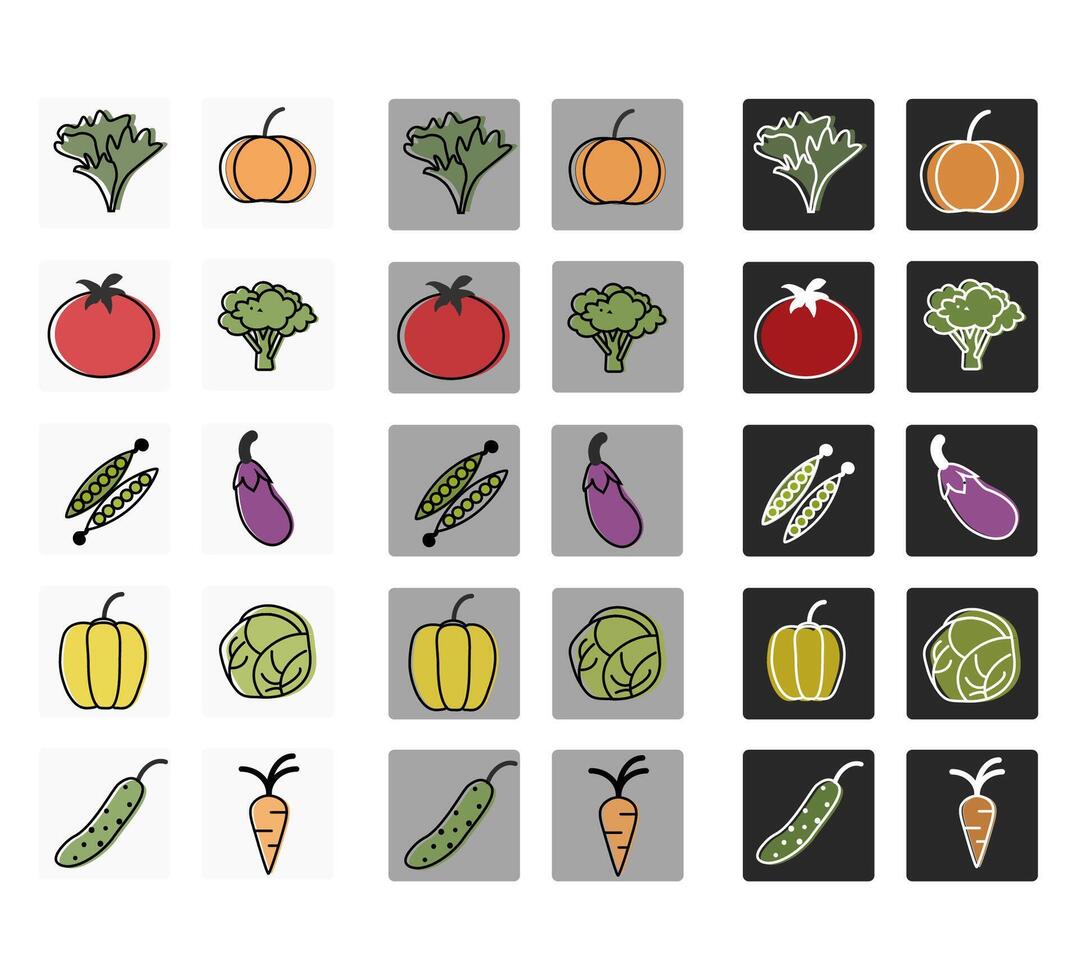 icons, vegetables. set of vegetables. linear art. healthy food vector