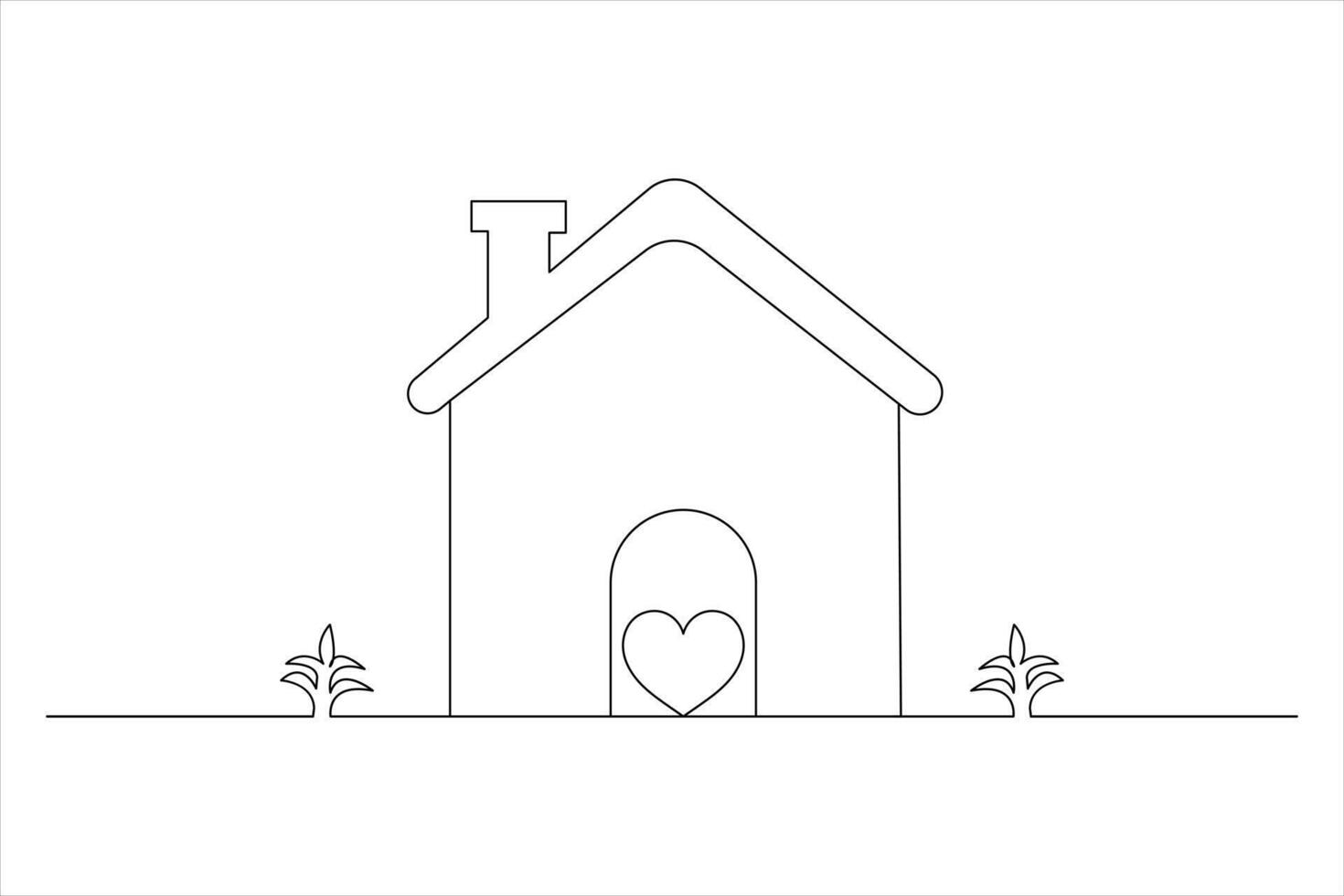 Home one line drawing of isolated continuous outline illustration vector