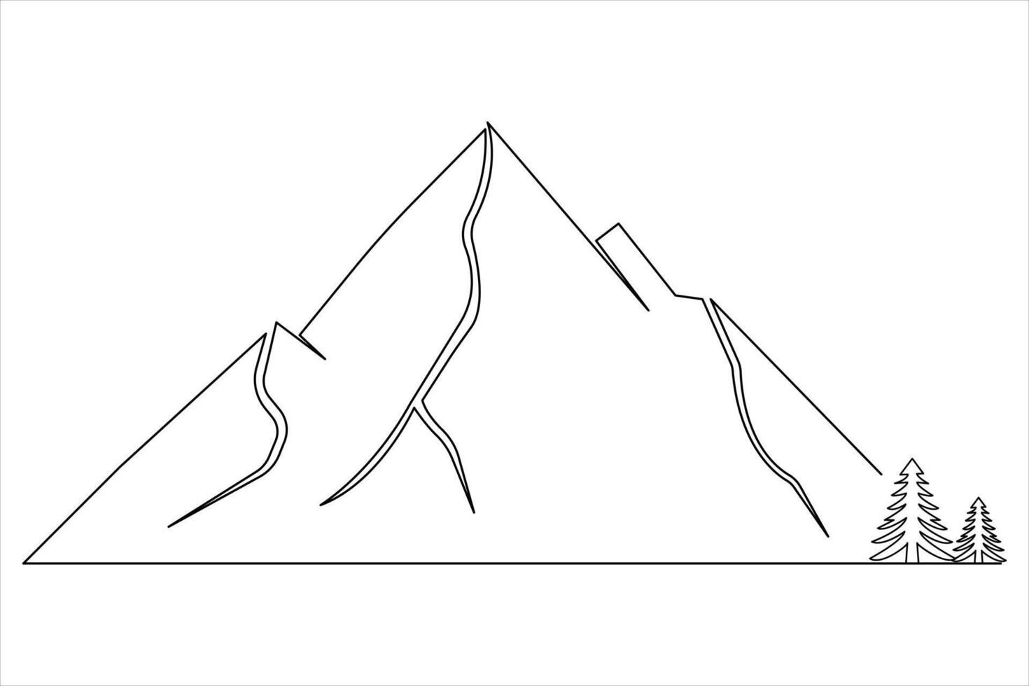 Mountain one line drawing of isolated continuous outline icon vector
