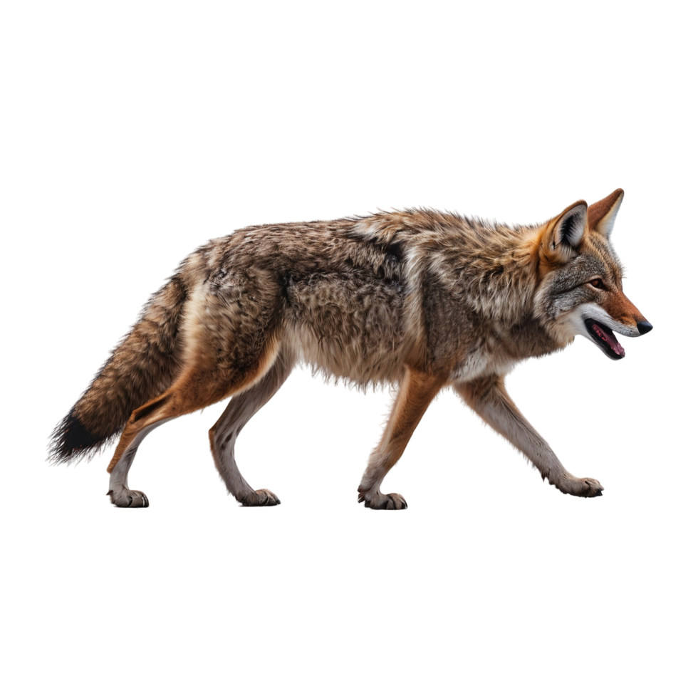 Side view of coyote on transparent background png