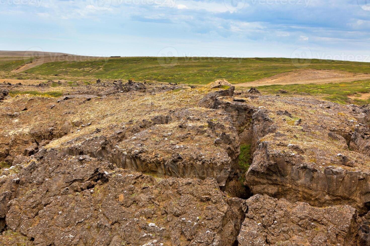 Iceland Caked Lava field landscape under a blue summer sky photo