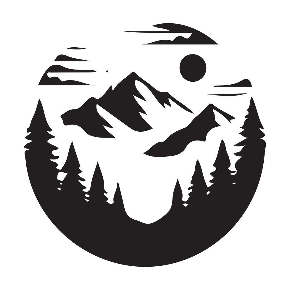 A black and white logo of a mountain range vector