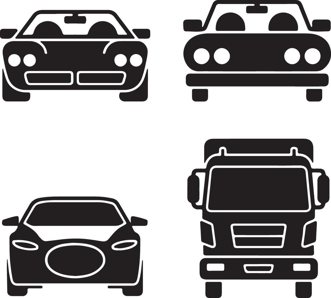 A set of different type car front view icon vector