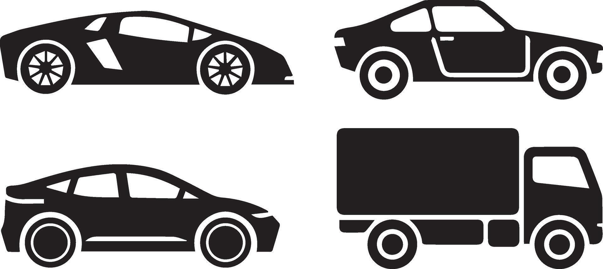 A set of different type car side view icon vector