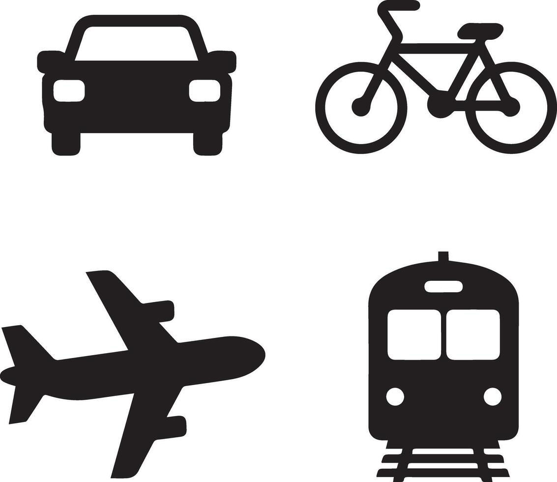 A set of plain logo like cycle, train, car and plain vector