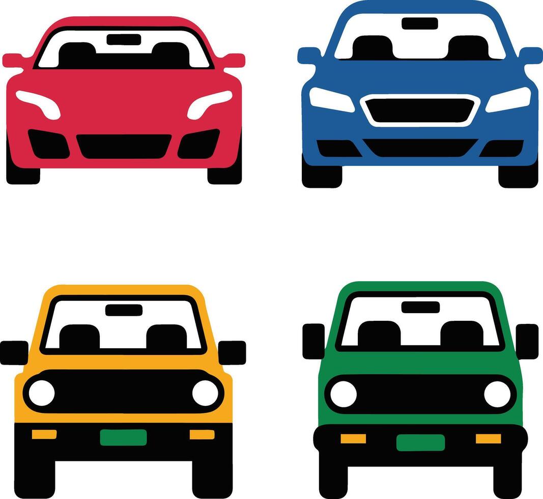 A set of car front view flat icon vector