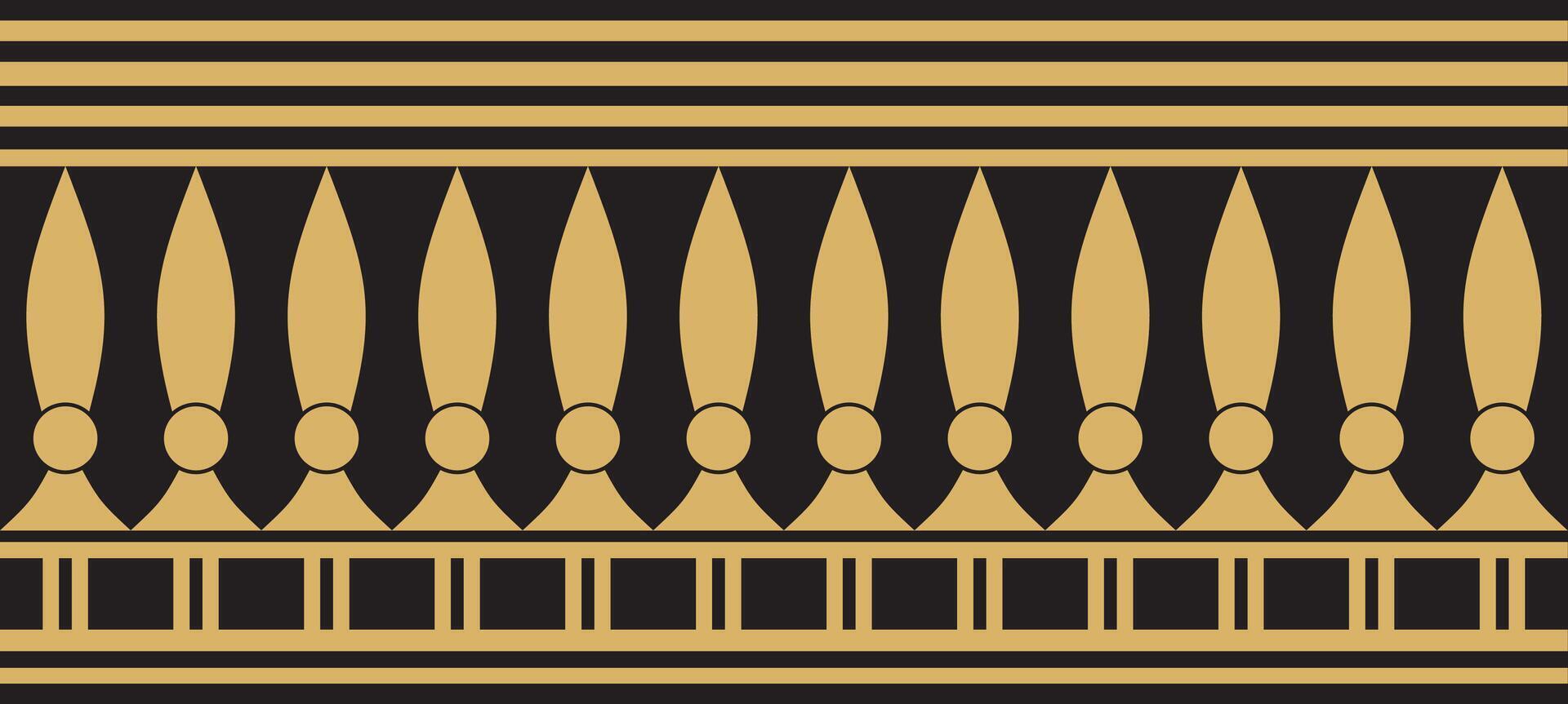 golden seamless Egyptian border. Endless ornament of Ancient Africa. Pattern of lotus flowers and sun. vector