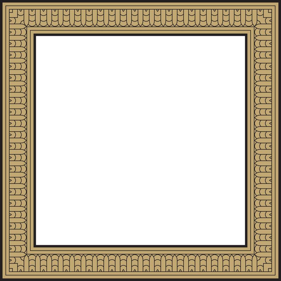 gold and black square Egyptian ornament. Rectangle, frame, ancient Egypt.Pattern of lotus flowers and sun vector