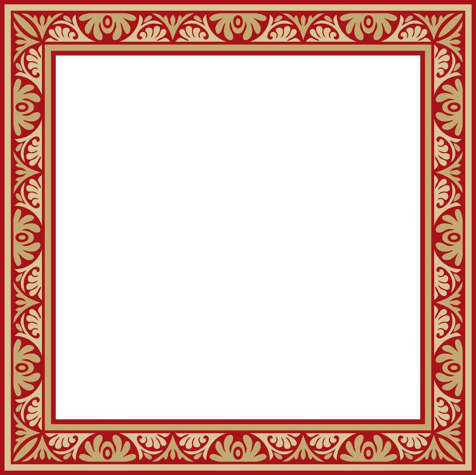 gold and red square classic byzantine ornament. Rectangle, border, Ancient Greece, Eastern Roman Empire frame. Decoration of the Russian Orthodox Church vector