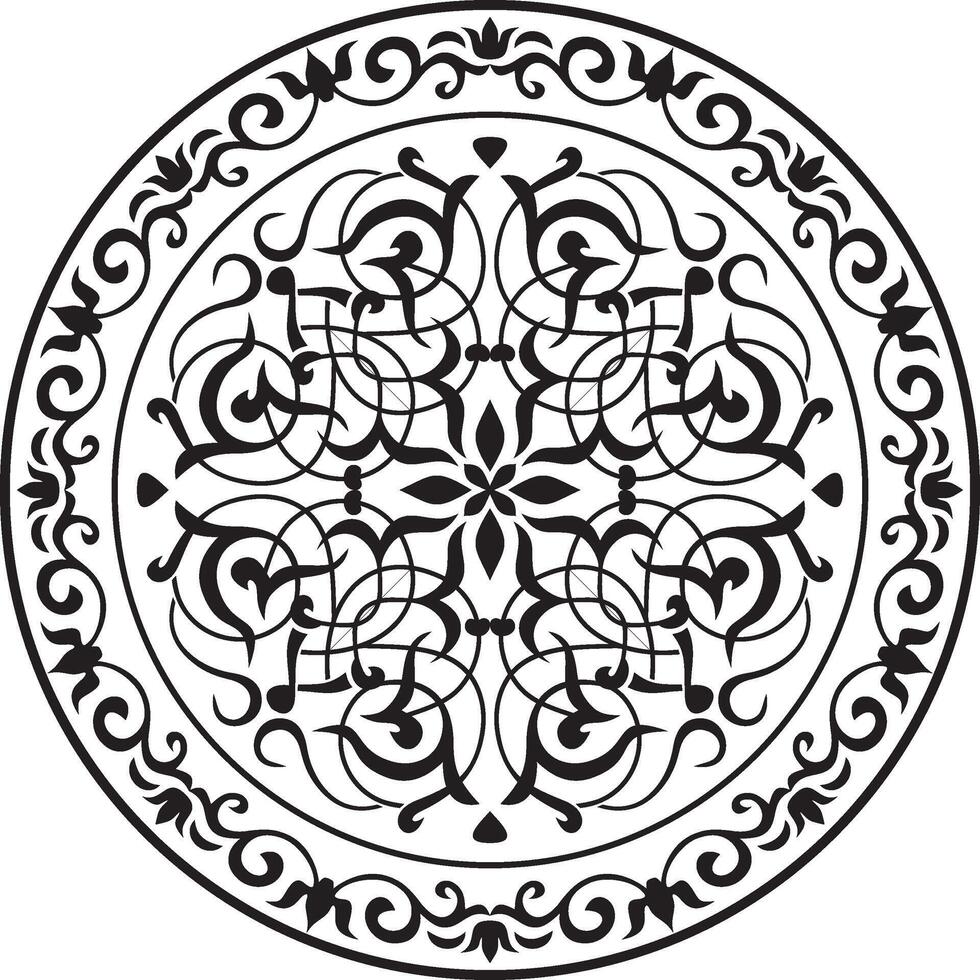 round monochrome floral european national pattern. Ethnic circle ornament of Ancient Greece, Roman Empire. vector