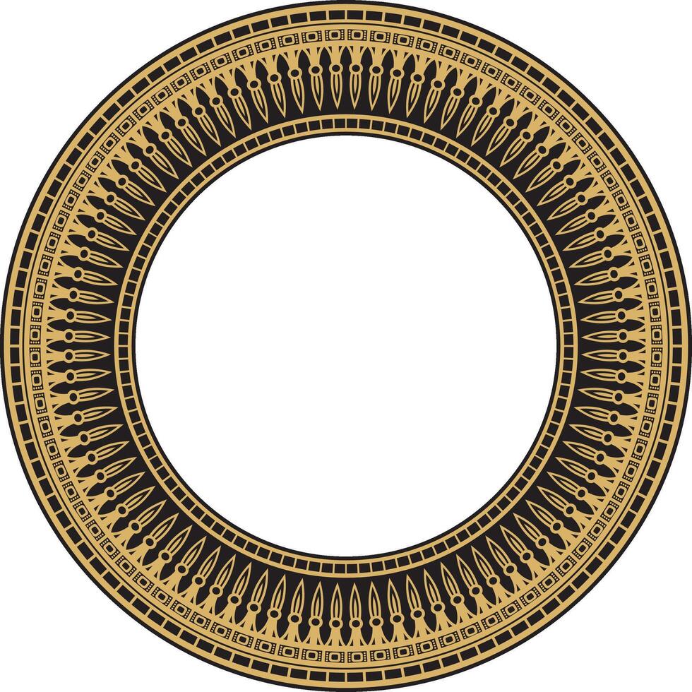 golden round ornament of ancient Egypt. Circle Border, frame in pyramids. vector