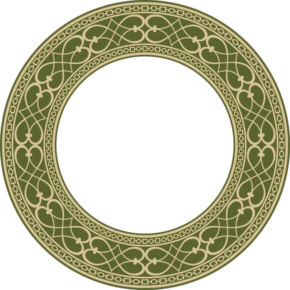 golden with green round classic renaissance ornament. Circle, ring, european border, revival style fram vector