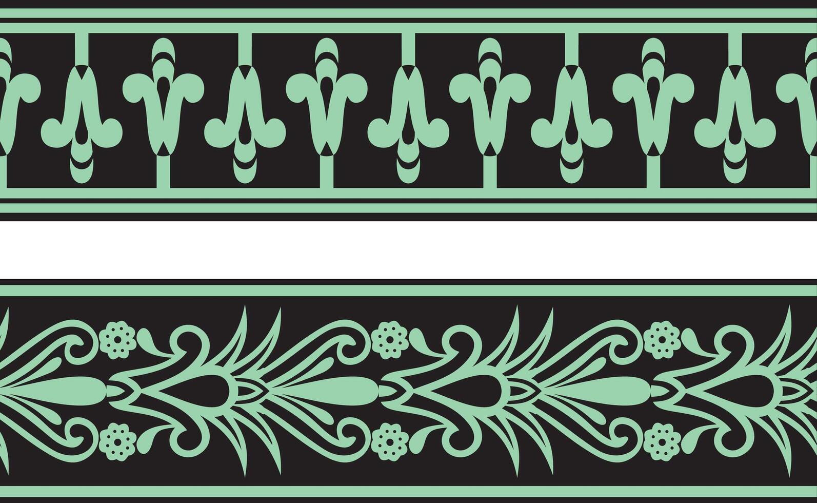 set of two green seamless Egyptian border. Endless Ornaments of Ancient Egypt. Geometric African frame. vector