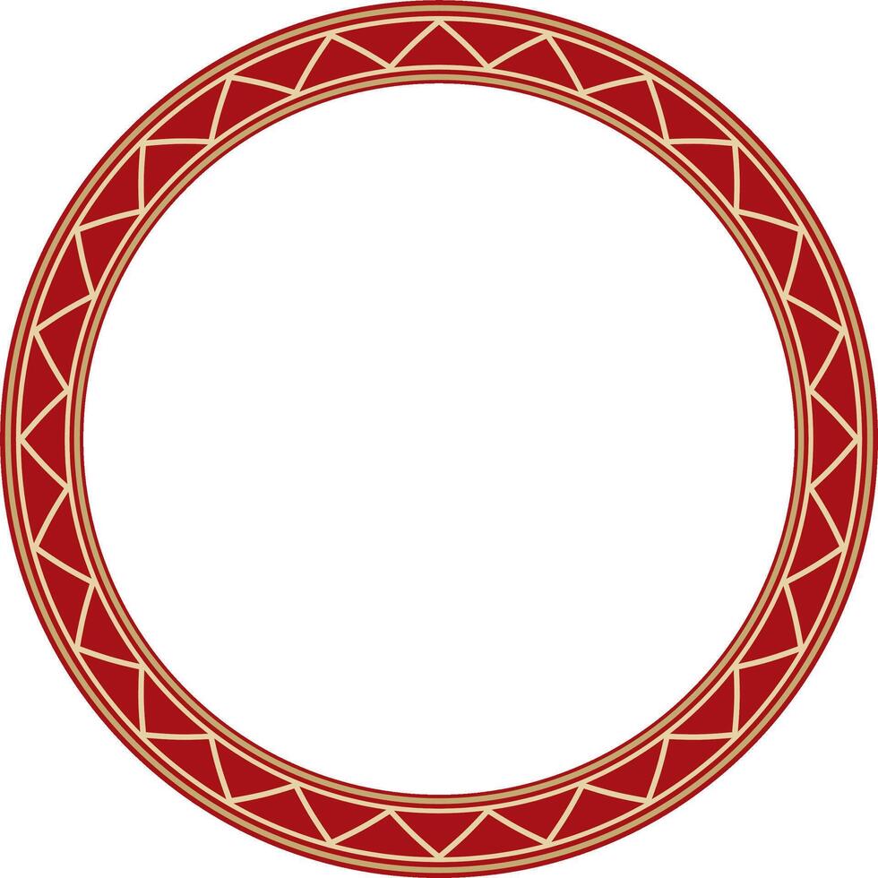 golden and red round Yakut ornament. Endless circle, border, frame of the northern peoples of the Far East. vector