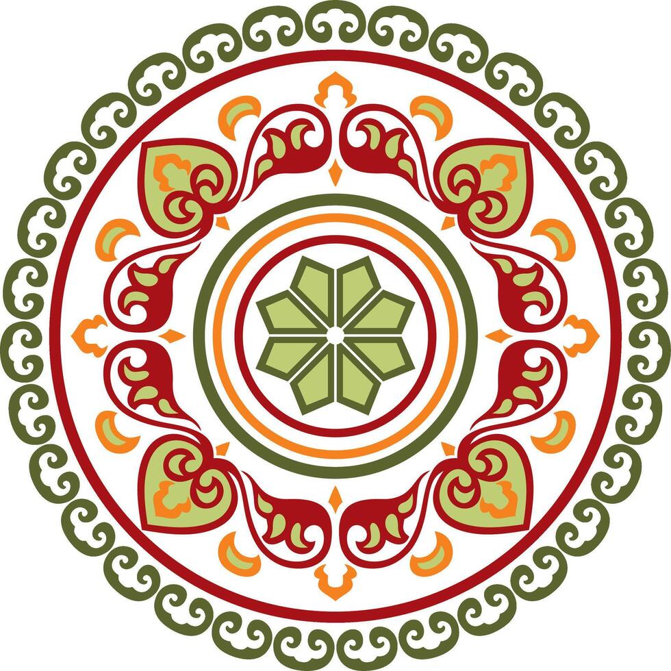 round colored ancient Russian ornament. Slavic border, frame. Circle, ring. Painting of the royal chambers. vector