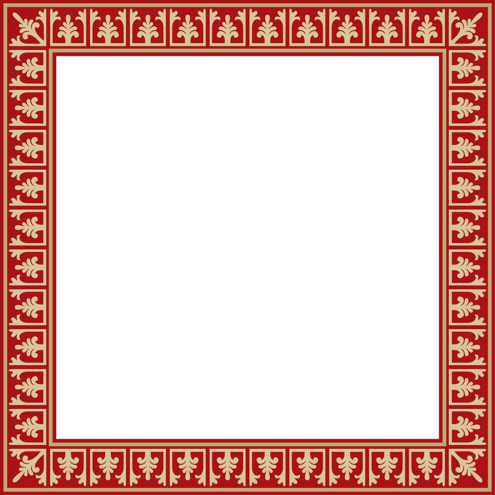 gold and red square classic byzantine ornament. Rectangle, border, Ancient Greece, Eastern Roman Empire frame. Decoration of the Russian Orthodox Church vector
